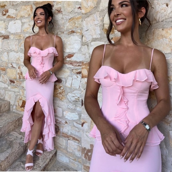 NWT Gianni Bini Sam Sweetheart Neck Sleeveless Ruffle Chiffon Long Dress - Picture 6 of 6